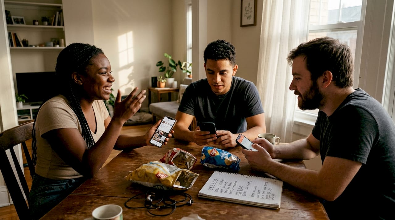 Friends discuss rap lyrics over social apps