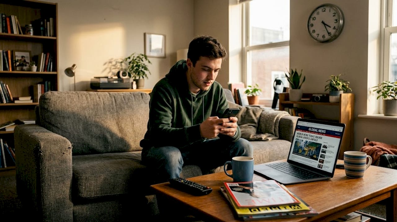 Person viewing global trending news updates