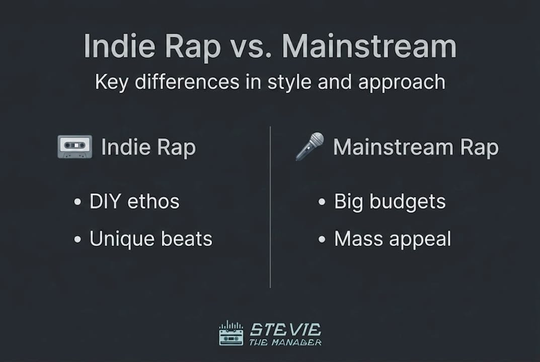 Infographic comparing indie and mainstream rap