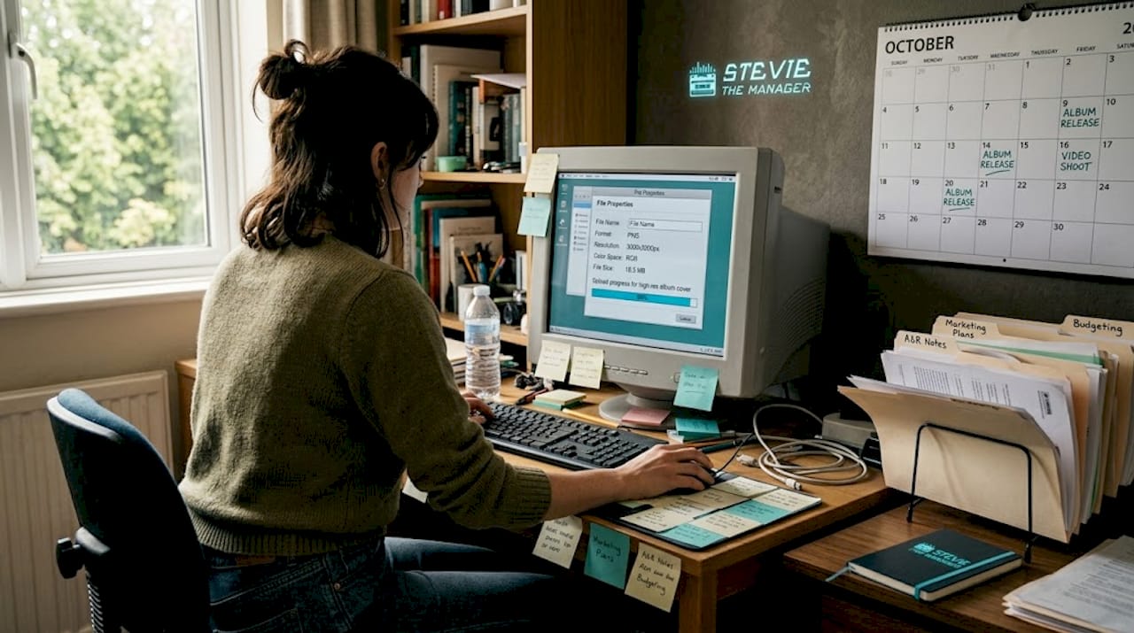 Artist updating album art and metadata on computer