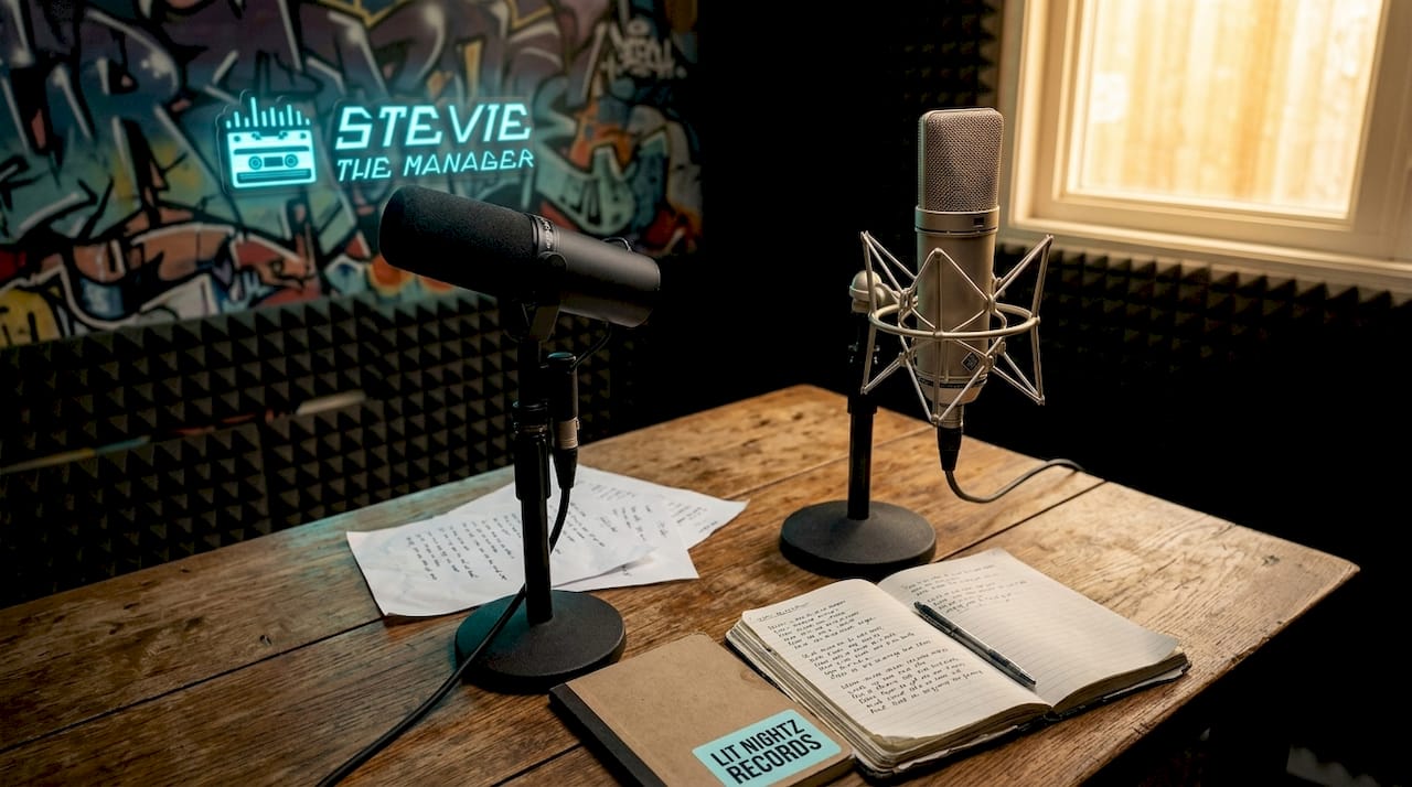 Condenser and dynamic microphones on desk