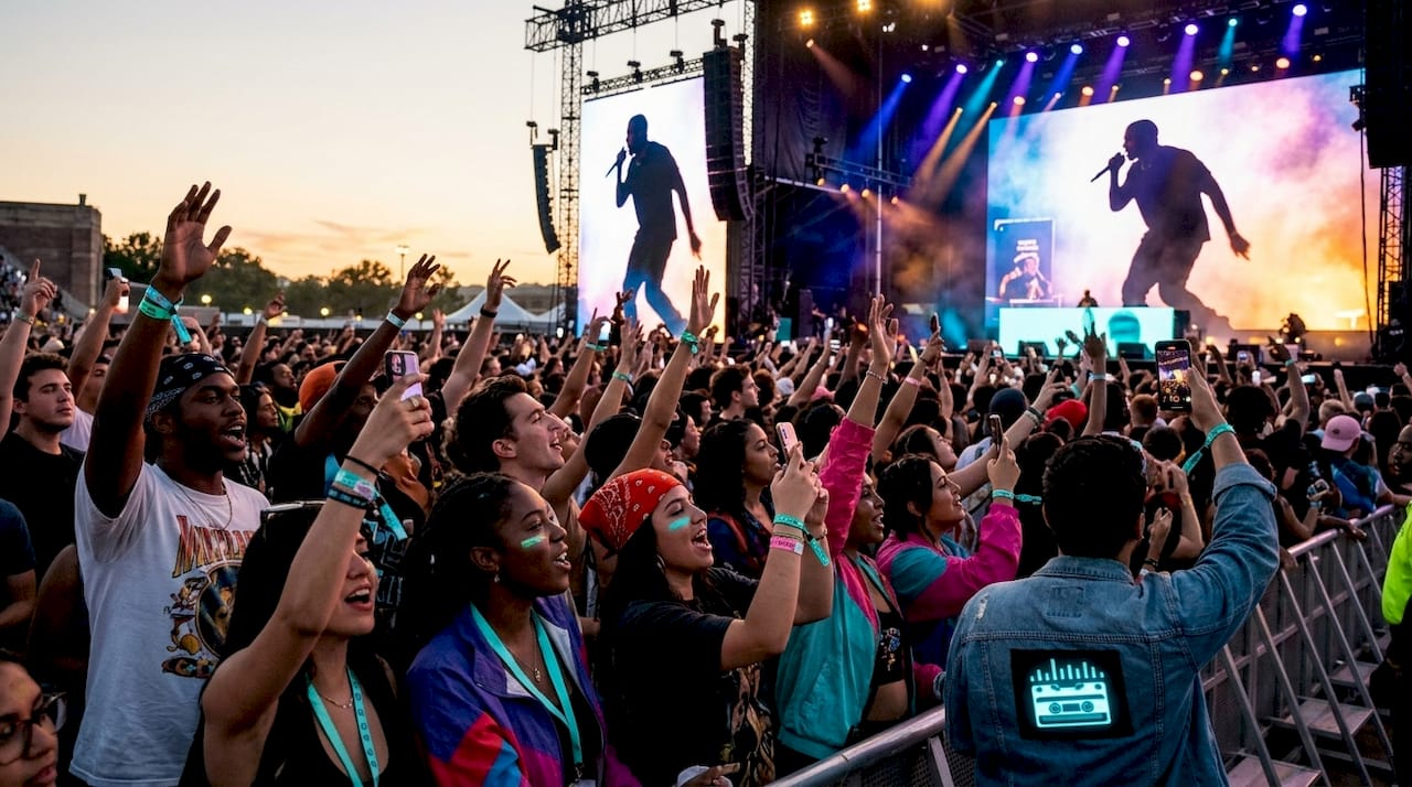 Concert audience enjoying Kanye West international tour