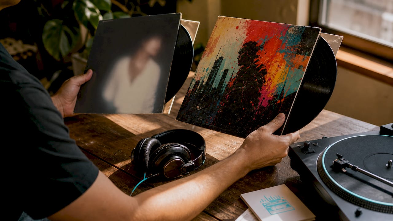 Vinyl records representing Drake and Michael Jackson