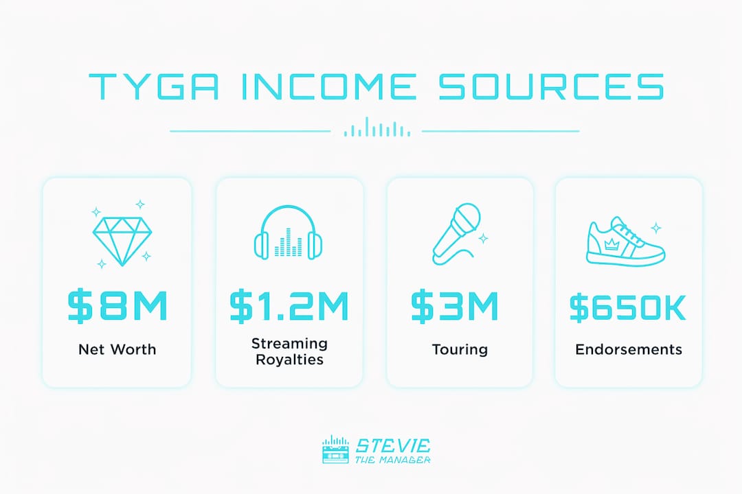 Infographic showing breakdown of Tyga's income sources