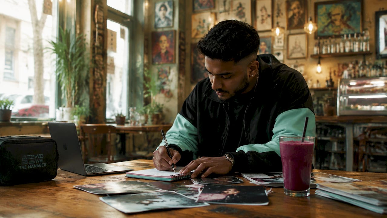 Independent artist preparing press materials