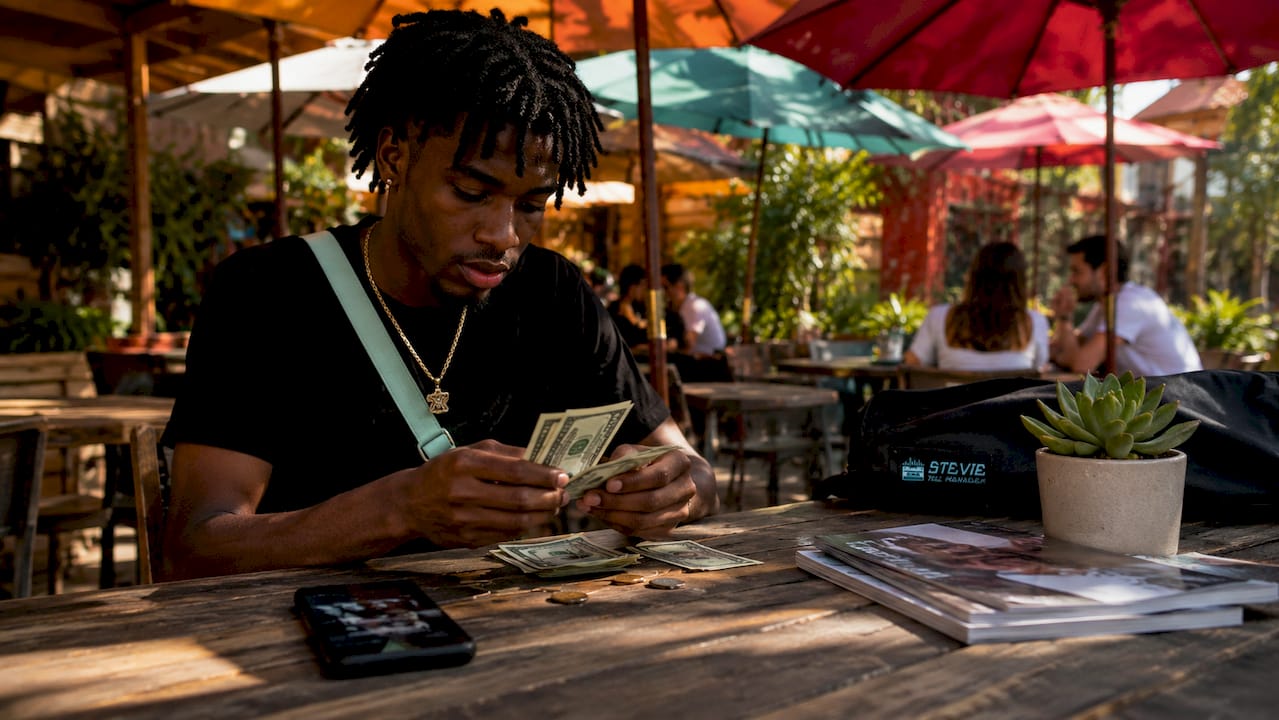 Artist handling cash and streaming app