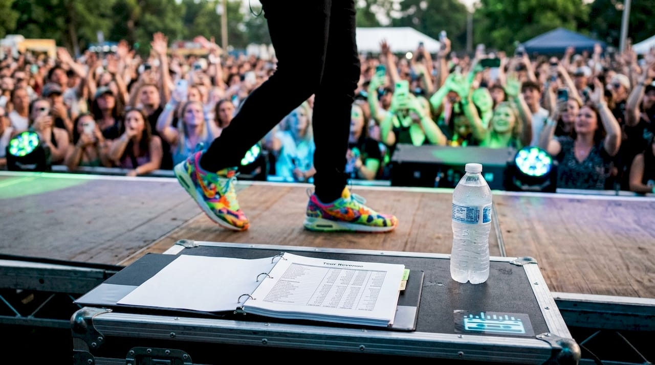 Tour backstage with artist and income sheets