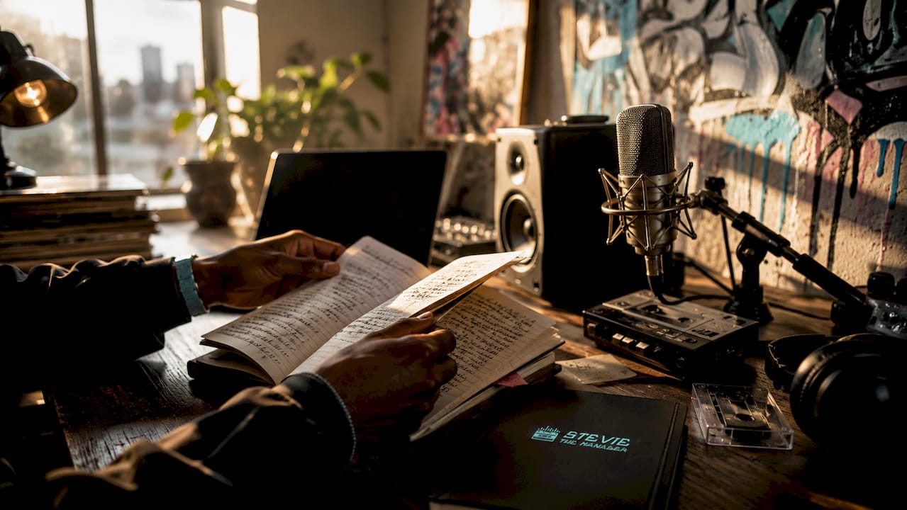 Hands adjusting vinyl record at home
