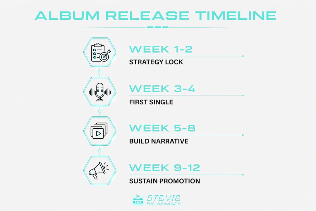 Infographic illustrating rap album 12-week release timeline
