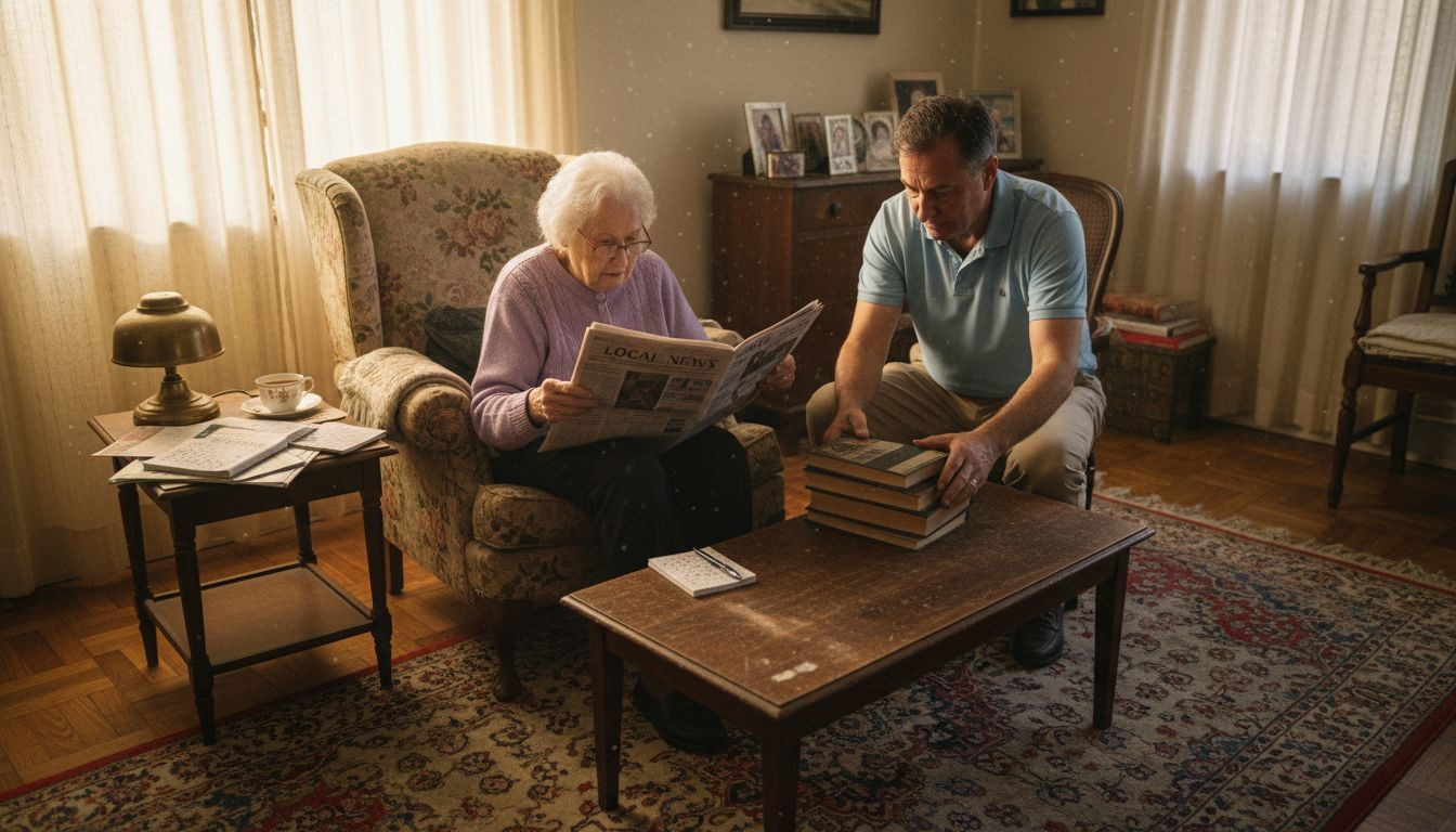 Elderly woman and caregiver in cozy home