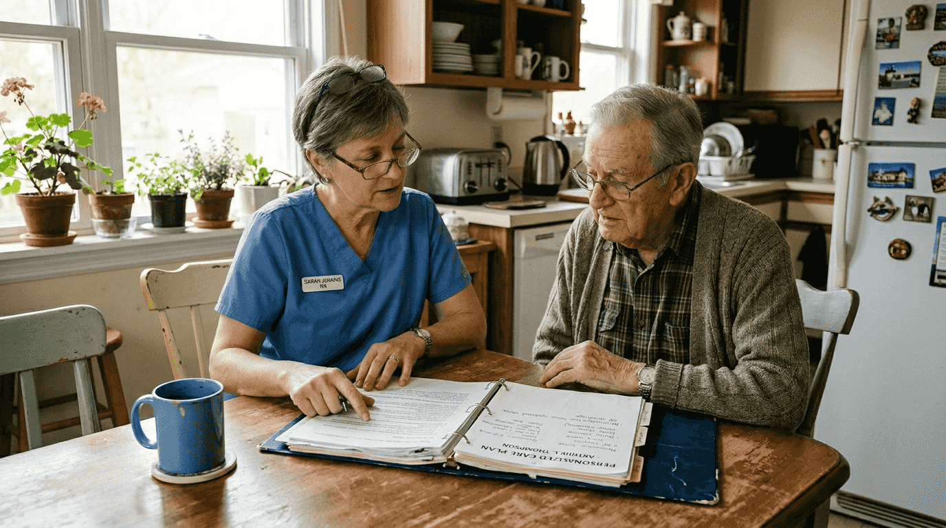 Nurse and senior discuss care plan