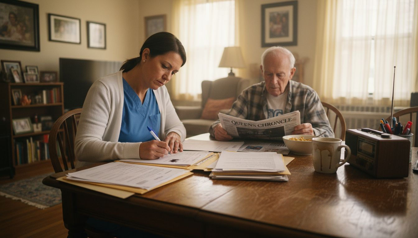 Nurse completing care plan in senior’s home