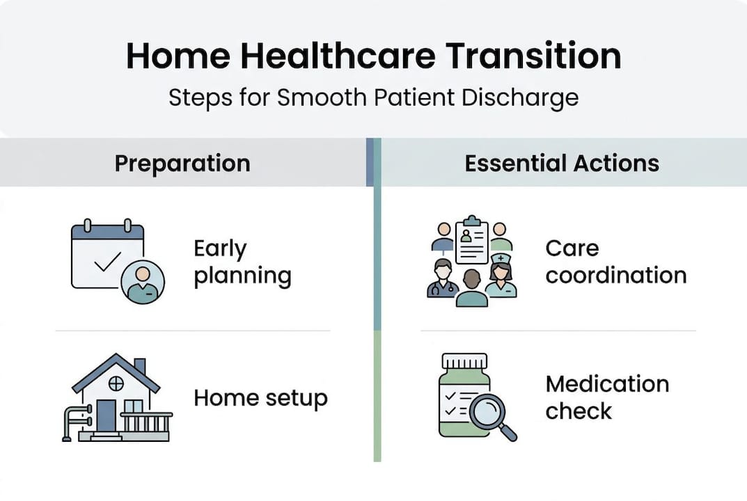 Infographic of steps for elderly home healthcare transition