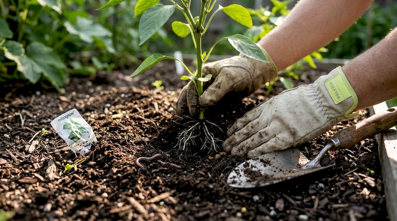 Hands revealing strong garden plant roots