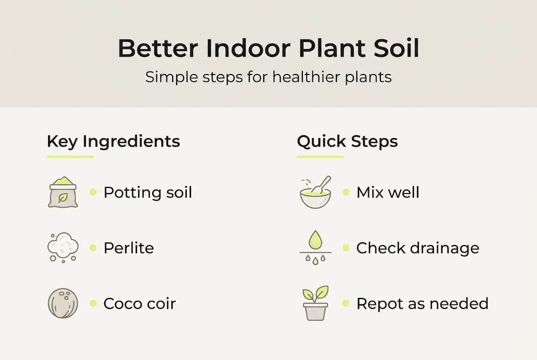 Infographic showing key steps for improving indoor plant soil