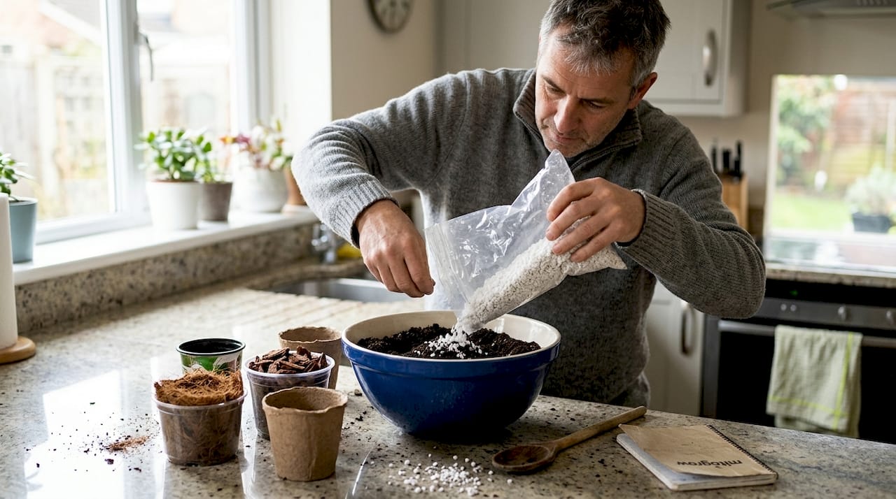 Person mixing ingredients for plant soil