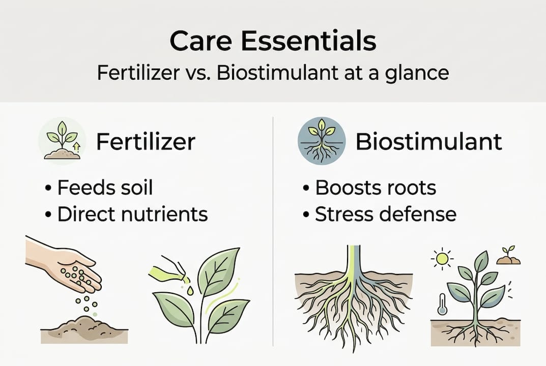 Infographic comparing fertilizer and biostimulant