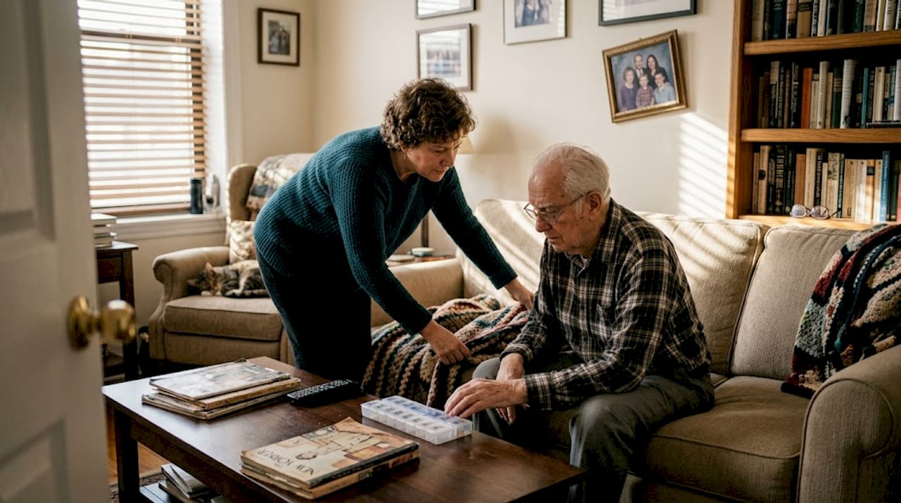 Family aids elderly parent in NYC home