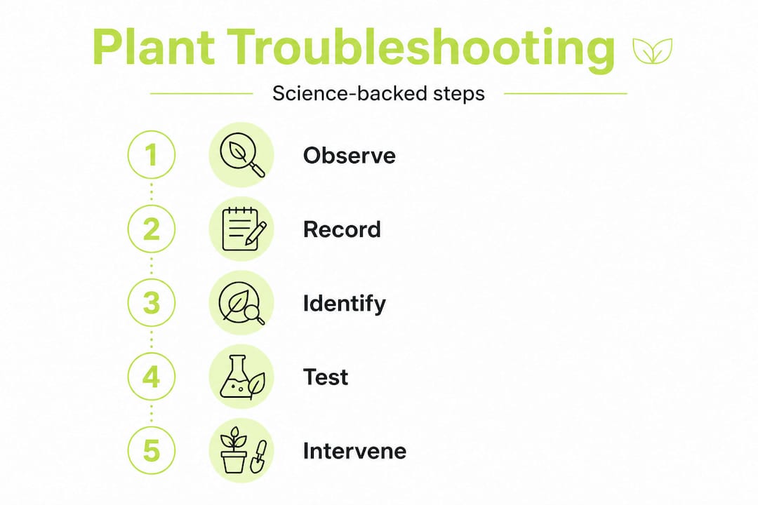 Infographic showing five steps to plant troubleshooting