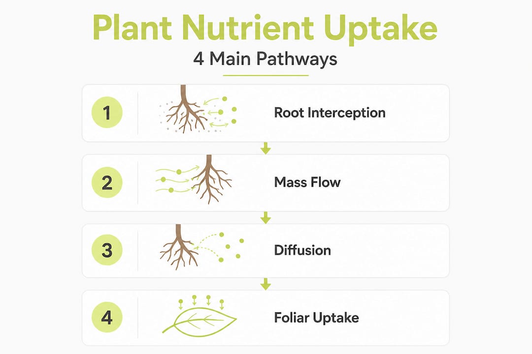 Infographic showing plant nutrient uptake pathways
