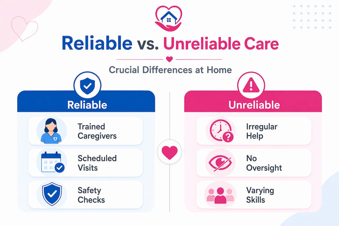 Infographic comparing reliable and unreliable home care