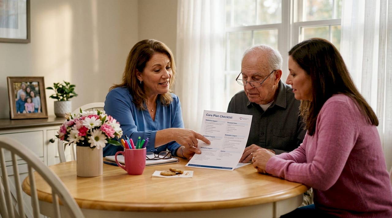 Care coordinator discussing care plan with family