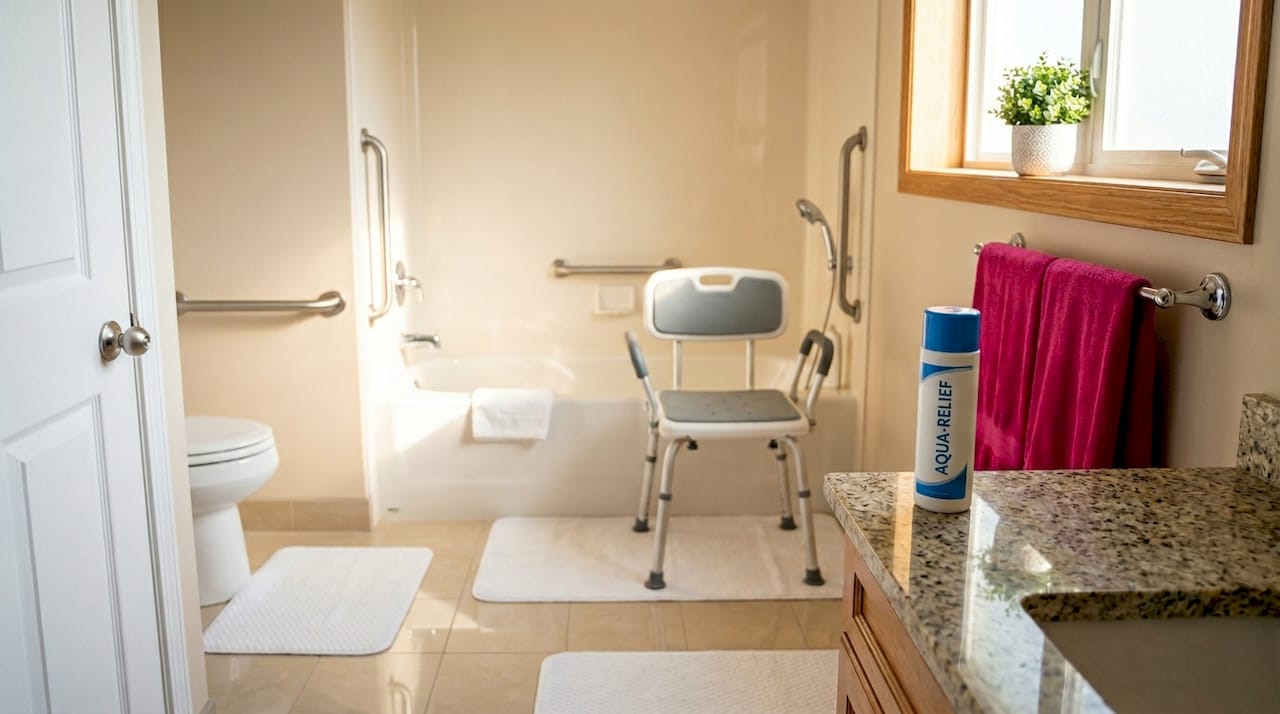 Bathroom with safety modifications for seniors