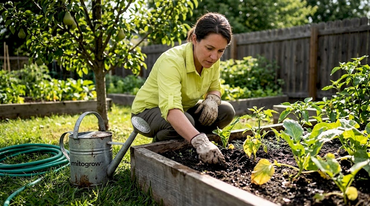 Person checking soil moisture before watering
