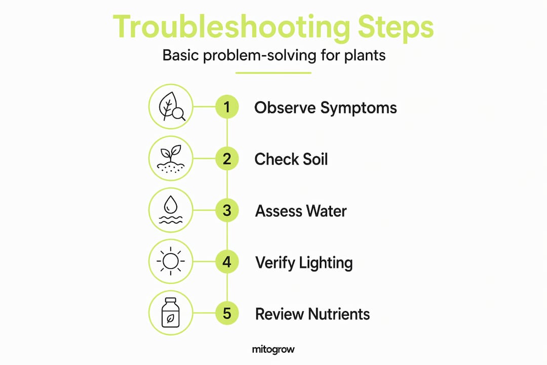 Infographic illustrating basic plant troubleshooting steps