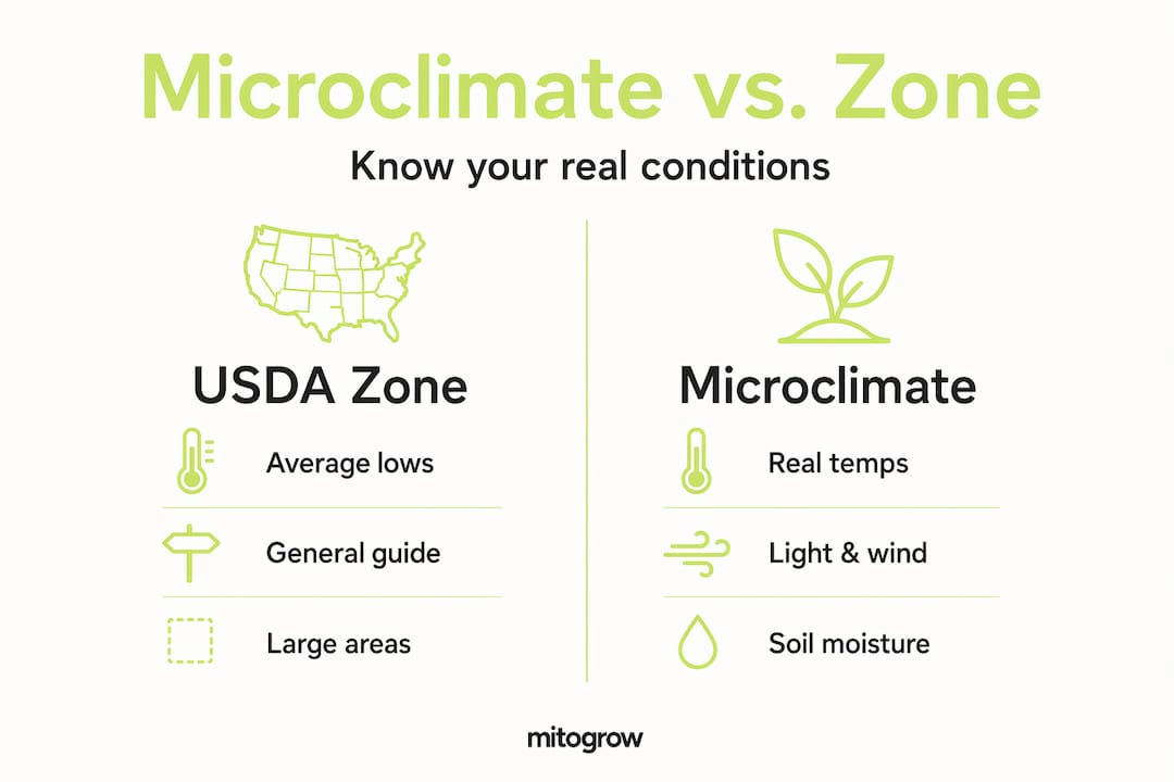 Infographic comparing USDA zones to microclimates