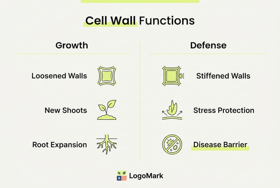Infographic contrasting plant cell wall growth and defense