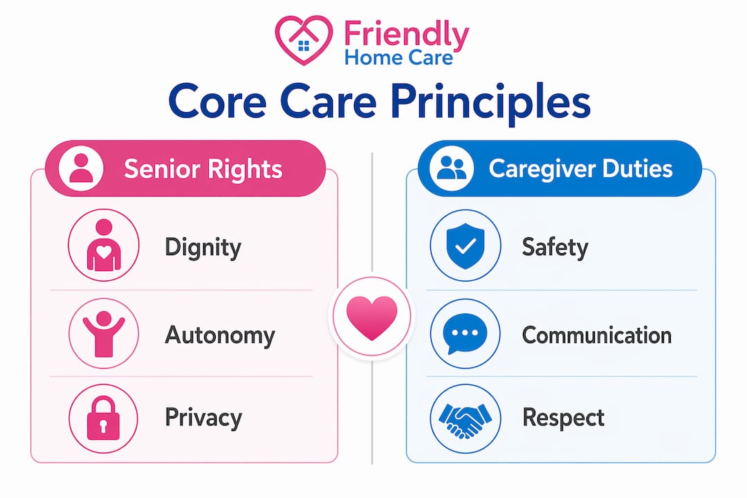 Infographic contrasting senior rights and caregiver duties