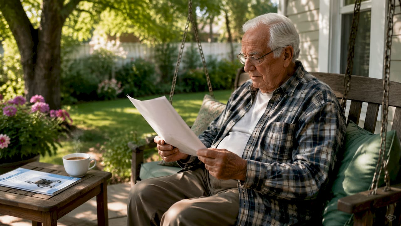 Senior reviewing home modification checklist at table