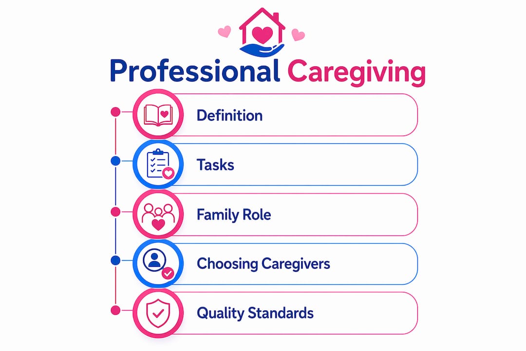 Infographic outlining professional caregiving key stages