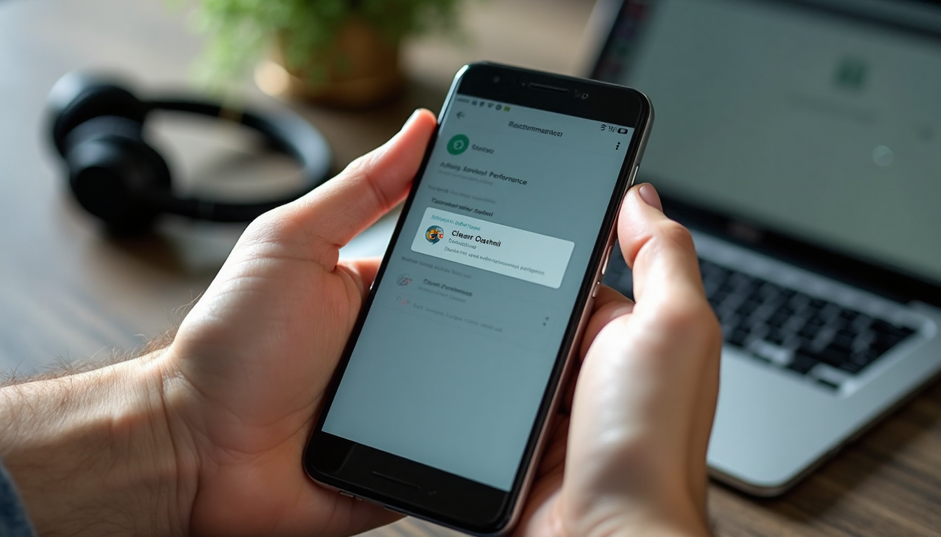 Hands on Android phone clearing app cache for smooth usage