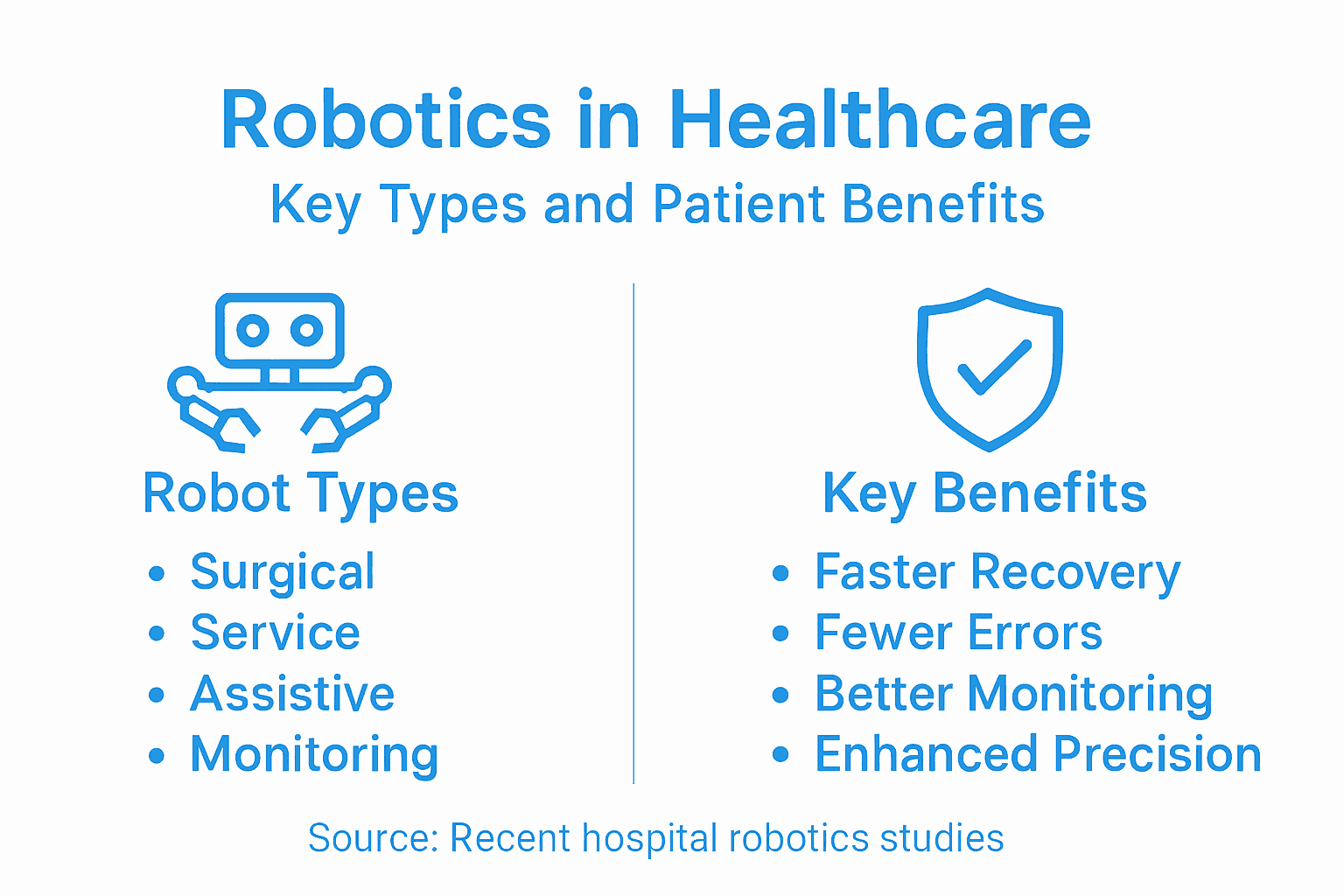 Infographic summarizes healthcare robotics types and benefits