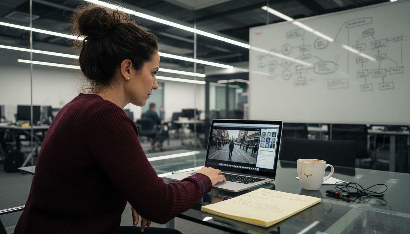 Investigator reviewing deepfake video for fraud