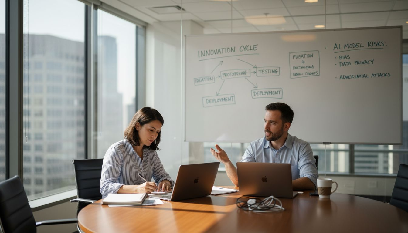Engineers discussing AI innovation cycles