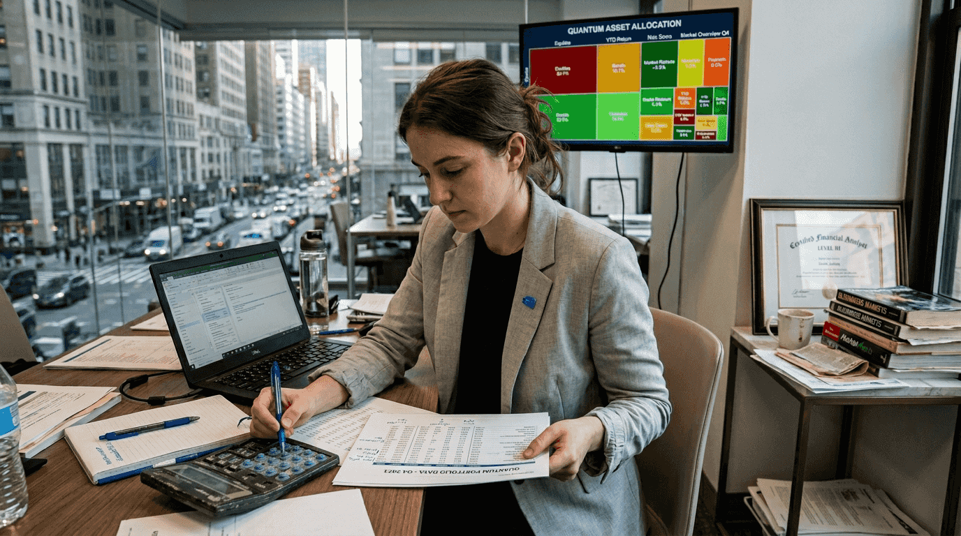 Analyst reviews quantum AI financial charts