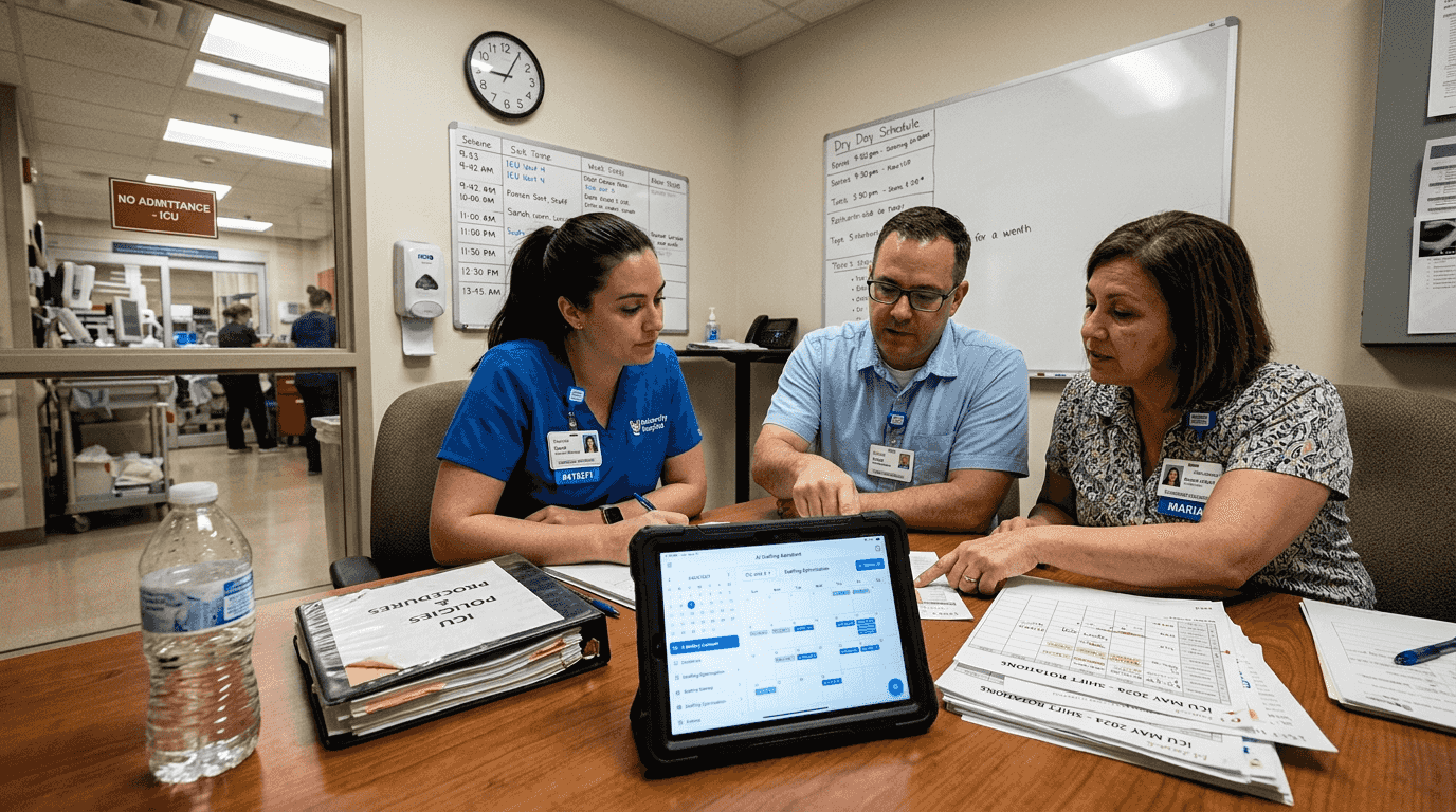 Team collaborating on AI-powered hospital workflow