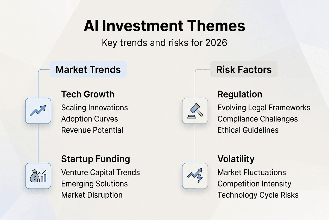Infographic on AI investment themes and risks