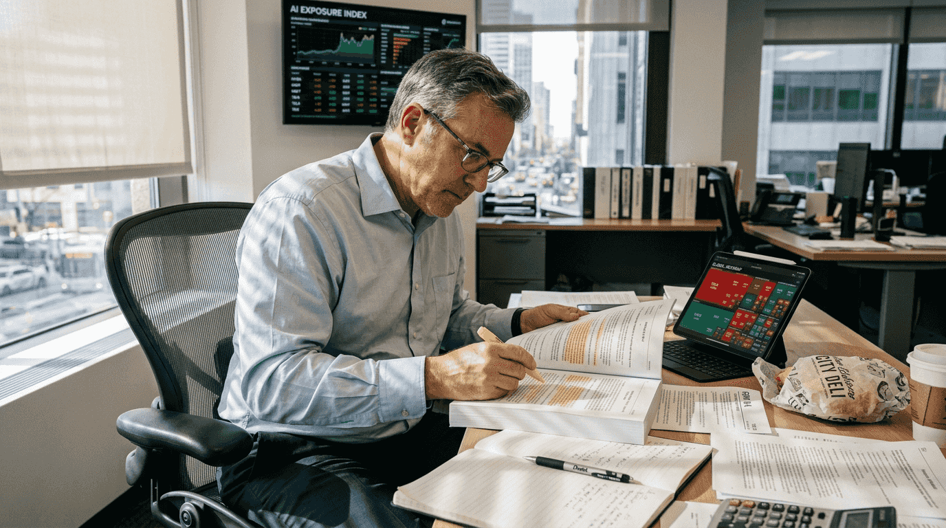 Man reviewing 10-K filings with AI exposure