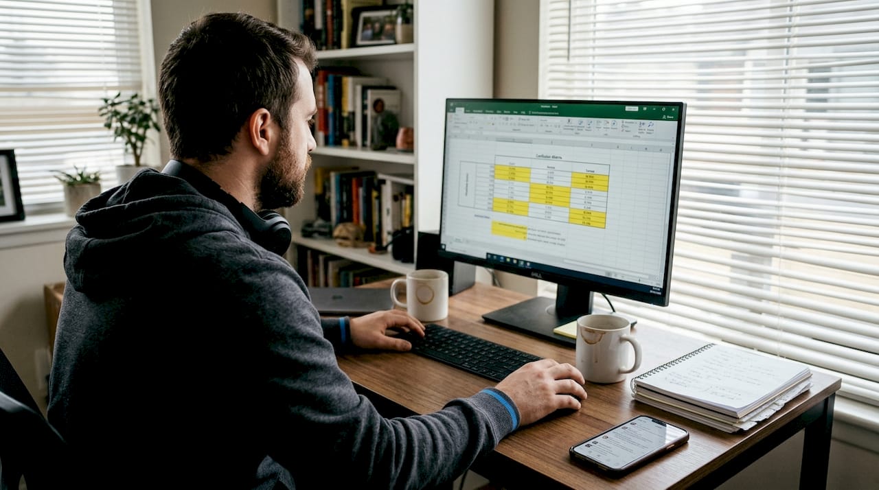 Developer reviewing AI model output at home