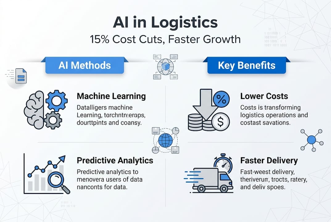 Infographic showing AI methods and key logistics benefits