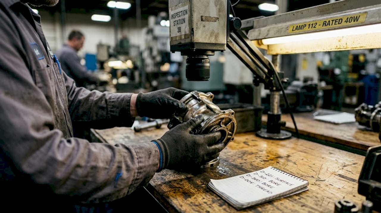 Hands inspect part under machine vision camera
