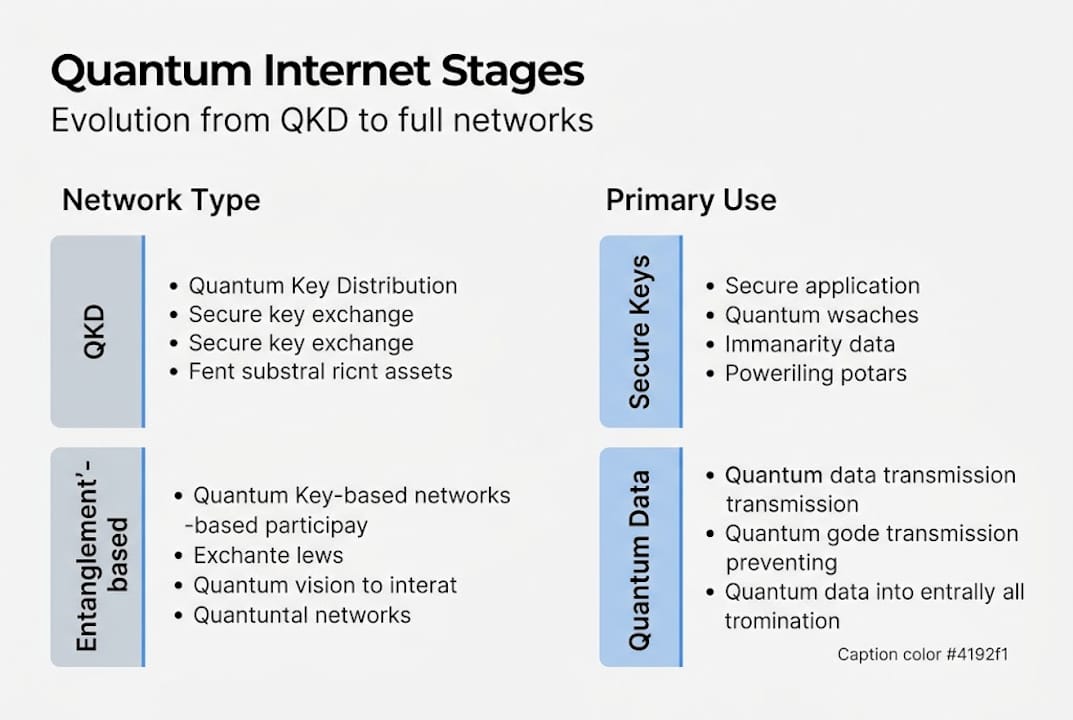 Infographic on quantum internet stages and uses