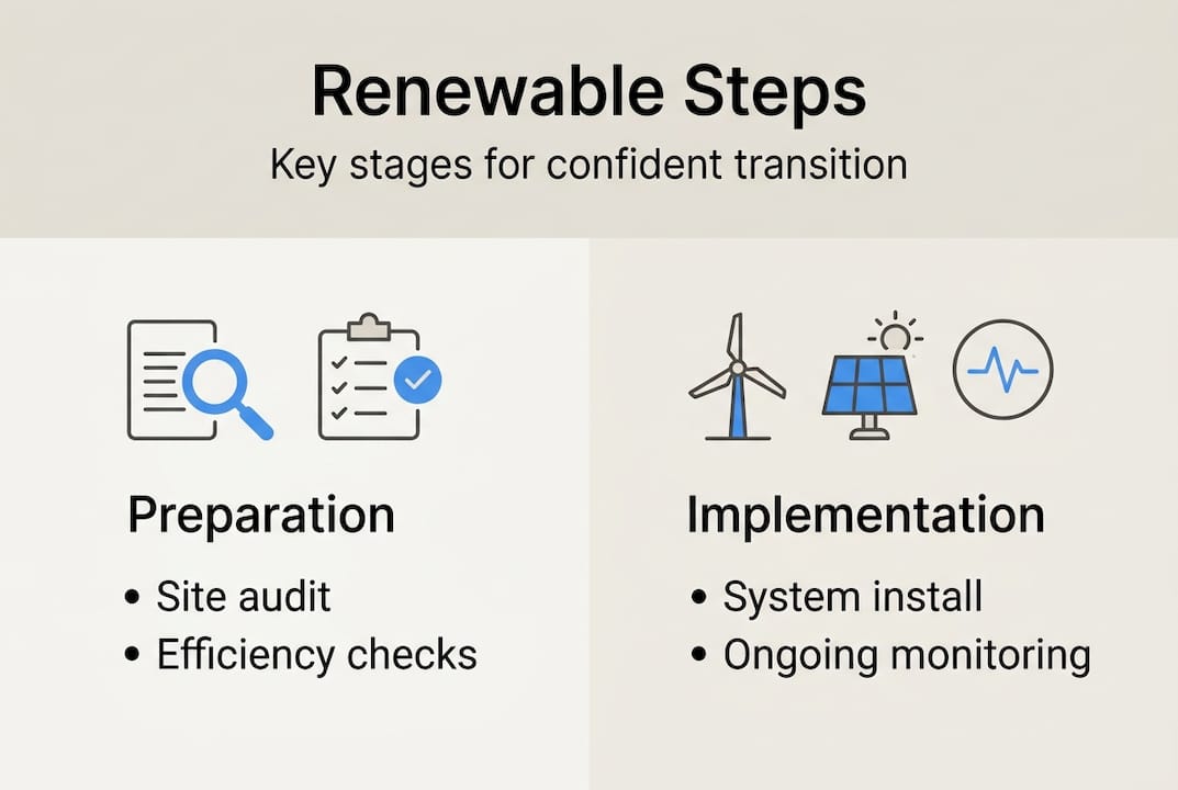Infographic showing renewable energy transition steps