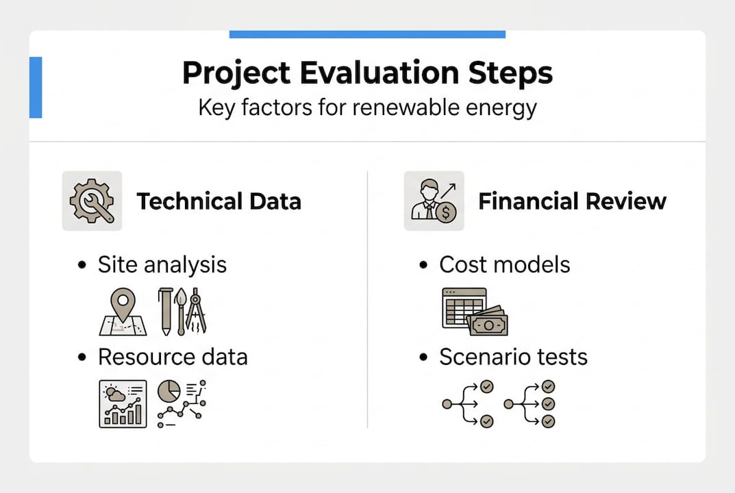 Infographic with project evaluation steps and categories