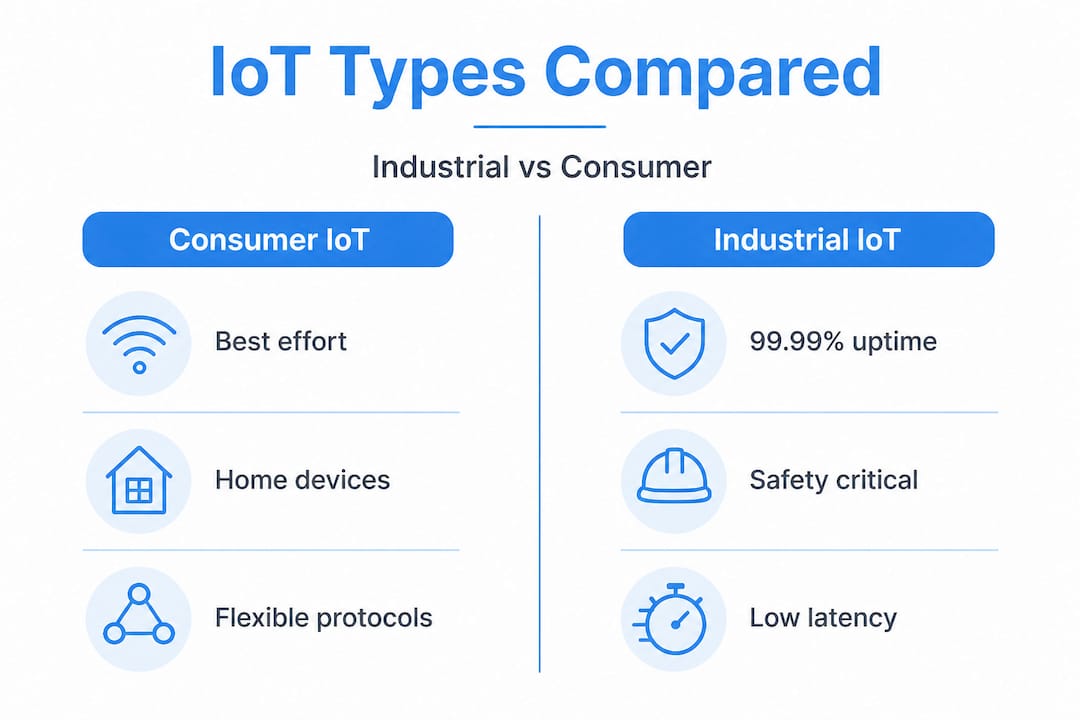Infographic comparing consumer vs industrial IoT