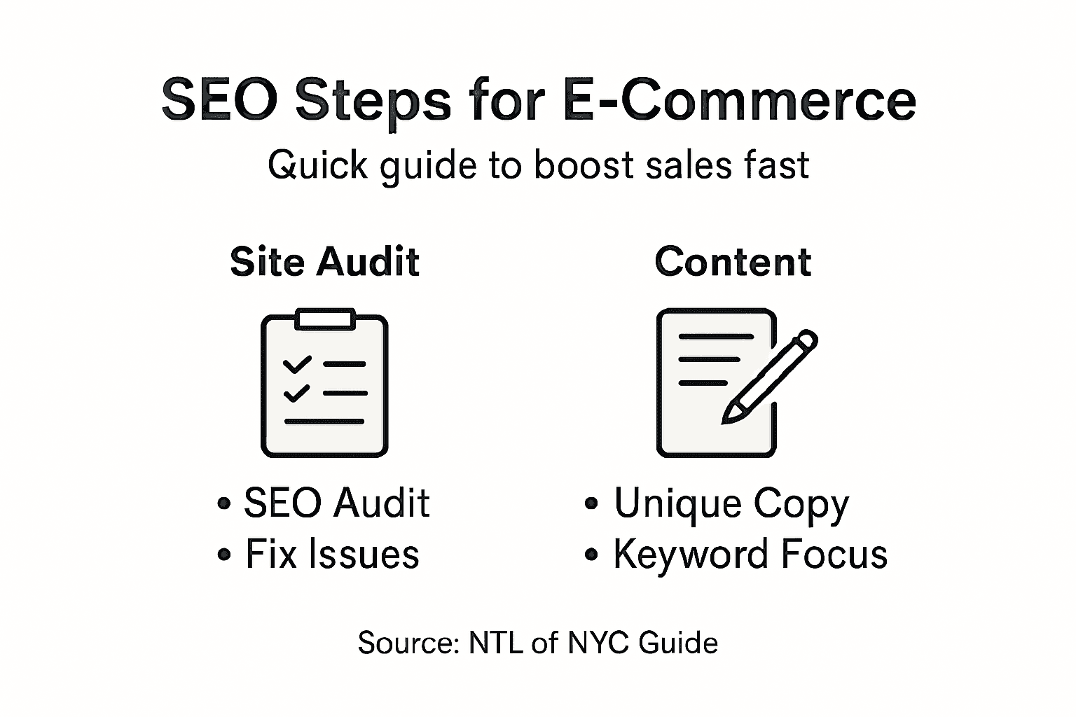 Infographic outlining SEO steps for ecommerce